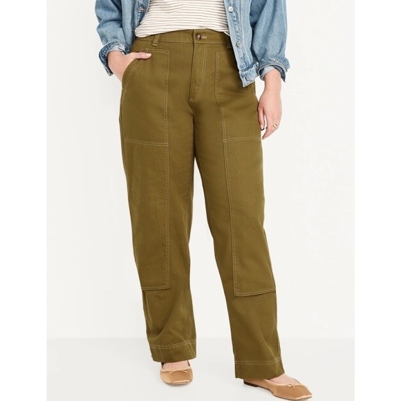 Old Navy Womens Size 16 Tall Straight Utility Crago Pants Olive Green High Rise - Picture 1 of 8